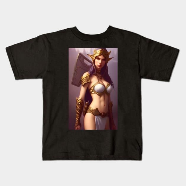 Beautiful Fantasy Elf Warrior Artwork Kids T-Shirt by PrancingPeekees